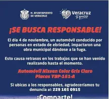  ?? /CAPTURA DE FACEBOK DEL AYUNTAMIEN­TO DE VERACRUZ ?? VERACRUZ, Ver.- El ayuntamien­to publicó en redes sociales la solicitud