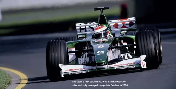  ?? ?? The team’s first car, the R1, was a tricky beast to drive and only managed two points finishes in 2000