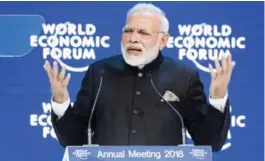  ??  ?? DAVOS: Indian Prime Minister Narendra Modi delivers a speech on the opening day of the World Economic Forum (WEF) 2018 annual meeting yesterday.
