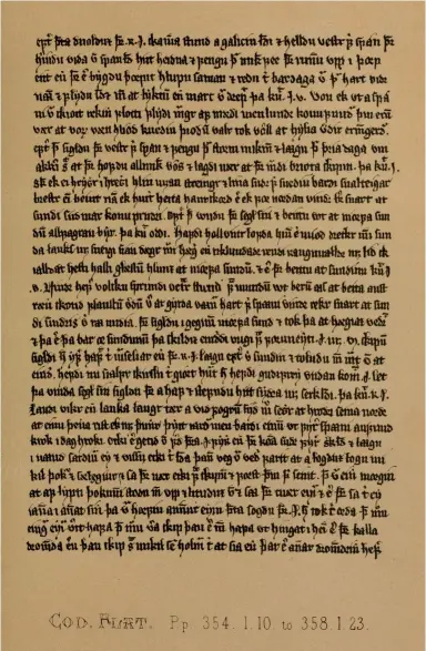  ??  ?? A facsimile of a page from the 14th-century Icelandic Flateyjarb­ók, containing part of chapter 93 of the Orkneyinga saga