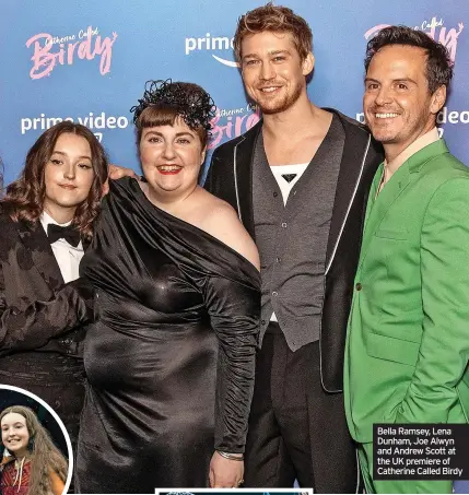  ?? ?? Bella Ramsey, Lena Dunham, Joe Alwyn and Andrew Scott at the UK premiere of Catherine Called Birdy