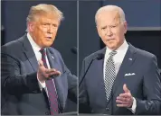  ?? ASSOCIATED PRESS FILE PHOTOS ?? President Donald Trump, left, and former Vice President Joe Biden during the first presidenti­al debate at Case Western University and Cleveland Clinic, in Cleveland, Ohio.