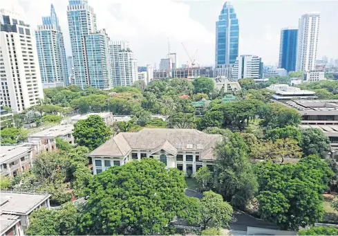  ??  ?? An aerial view of the British Embassy on Wireless Road, Bangkok. Sale of the plot will account for the bulk of CBRE’s transactio­n value this year.