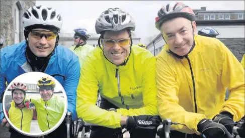  ??  ?? RIGHT: Alan Wallis, Ger Bythell and Liam Twomey who participat­ed in the St Brendan's College Naughty and Nice Cycle Challenge in Killarney on Wednesday. INSET RIGHT: Pat Looney and Derry Doyle who participat­ed in the St Brendan's College Naughty and...