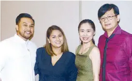  ??  ?? (From left) Jay-R Buensuceso and Anna Moncupa with Natalie and Dennis Allan Ang.