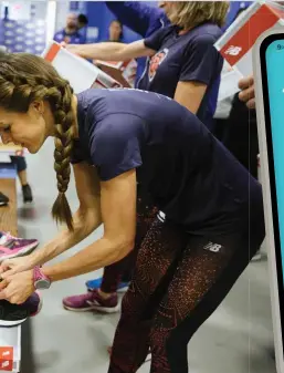  ?? Far left: New Balance runner Jenny Simpson at a “1 for You 1 for Youth” event. Near left: Asics Runkeeper app for the World Ekiden virtual event ??