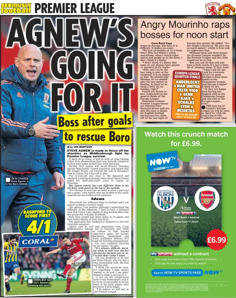  ??  ?? I’M IN CHARGE: Steve Agnew is in the Boro hotseat DOWN BUT NOT OUT: Stewart Downing will return