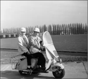  ??  ?? Janina’s mum Ann Holubecki (nee Hopper) with her trusty Lambretta scooter and again with a passenger (who appears in many of the photos, including the snowball fight). Collection of Ann Holubecki.