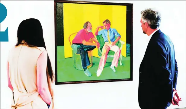  ?? AFP ?? La obra «La conversaci­ón», de David Hockney, también forma parte de la colección de Paul Allen, cofundador de Microsoft, que ha salido a subasta