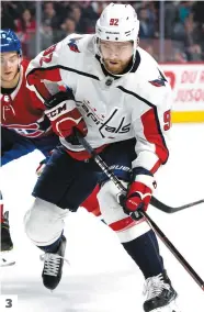  ?? PHOTOS PIERRE-PAUL POULIN ?? 1. Alexander Ovechkin a fait bouger les cordes à deux reprises, hier soir. 2. Braden Holtby qui a cédé cinq fois face au Canadien ne connait pas un début de saison à la hauteur de son talent. 3. Evgeny Kuznetsov vient au deuxième rang chez les pointeurs avec les Capitals.