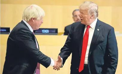  ?? Picture: AP. ?? President Donald Trump shakes hands with Foreign Secretary Boris Johnson during a UN meeting in New York.