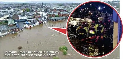  ?? ?? Dramatic: Rescue operation in Dumfries, inset, after Nith burst its banks, above