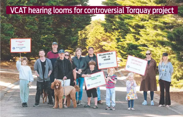  ?? Pictures: Mark Wilson, Mike Dugdale ?? Residents gather in Cypress Lane, near Coombes Rd, Torquay, in September last year oppose the proposed multistore­y retirement home.