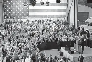  ?? AP/ALEX BRANDON ?? People fill a hangar Wednesday at the airport in Middletown, Pa., to hear President Donald Trump deliver an address on his tax proposal. Trump has left it up to Congress to fill in many specifics of the plan.