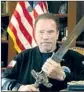  ?? Frank Fastner ?? SCHWARZENE­GGER displays a sword in a video released Sunday.