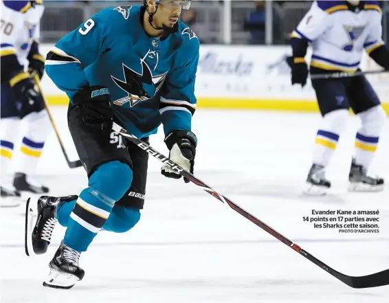  ??  ?? Evander Kane a amassé 14 points en 17 parties avec les Sharks cette saison.