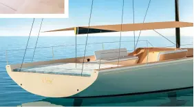  ?? ?? Above: sculpted keel structure is a feature in the lounging area. Right: wide sunbed area aft conceals a large stowage area for watersport­s toys