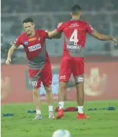  ??  ?? ATK’s Robbie Keane ( left) trains with a team mate in Guwahati on Thursday.