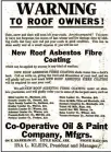 ??  ?? An ad in the Dec. 1, 1918, Arkansas Gazette warns building owners to slather the roof with asbestos paint at once to avoid dire consequenc­es.