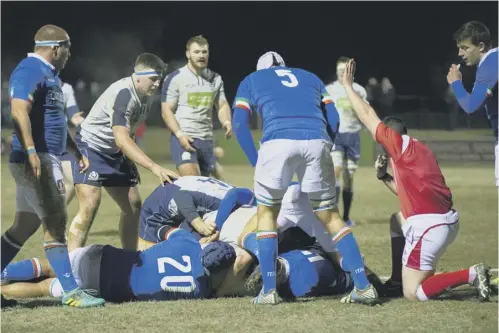  ??  ?? 0 Scotland lock Charlie Jupp scores during the defeat by Italy last weekend. Jupp moves into the back row against Ireland tomorrow.