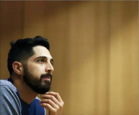  ?? JEFF ROBERSON — THE ASSOCIATED PRESS ?? Milwaukee Brewers starting pitcher Gio Gonzalez answers questions at a news conference for Game 1 of the National League Championsh­ip Series baseball game against the Los Angeles Dodgers Thursday in Milwaukee.