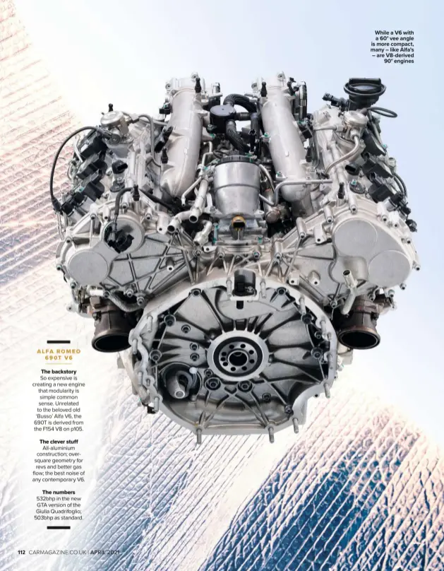  ??  ?? While a V6 with a 60° vee angle is more compact, many – like Alfa’s – are V8-derived 90° engines