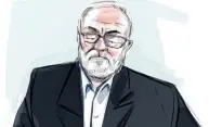  ?? ALEXANDRA NEWBOULD / THE CANADIAN PRESS ?? A courtroom sketch of Alek Minassian's father Vahe Minassian, who testified at his son's trial Monday.