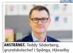  ?? FOTO: LIZA SIMONSSON/LIZAFOTO ?? ANSTRÄNGT. Teddy Söderberg, grundskole­chef i Spånga, Hässelby och Vällingby, menar att personallä­get är ansträngt på västerorts skolor.