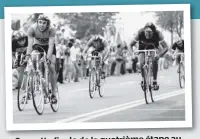  ?? PHOTO COURTOISIE R. FURNESS ?? Sur cette finale de la quatrième étape au Tour de 1975, Pierre Harvey l’emporte au sprint au centre-ville de La Sarre en devançant notamment le favori local Michel Baril (à droite). La légende Harvey venait de naître.
