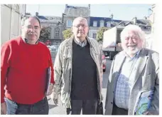  ??  ?? Au nom de l’intersyndi­cale CGT-FSU-FGR/FP-FO-LSR, Jean-Luc Paroisse, Gérard Pommier, Roger Noisel (et Christian Rousselin, absent de la photo) appellent les retraités à manifester en nombre jeudi 28 septembre