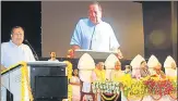  ?? HT ?? RSS leader Indresh Kumar speaking at the foundation day of Dr Shakuntala Misra National Rehabilita­tion University.