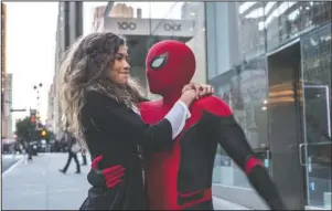  ?? The Associated Press ?? WINNING STREAK: This image released by Sony Pictures shows Zendaya, left, and Tom Holland in a scene from "Spider-Man: Far From Home."