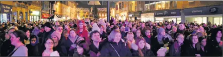  ??  ?? ■ Loughborou­gh is shining brightly and ready for the festive season after thousands of people visited the town centre to watch the Christmas lights being switched on.