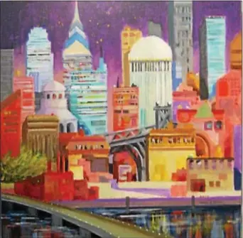  ?? SUBMITTED PHOTO ?? This city scene is one of the works by artist Wayne Brown on display at an upcoming Media Arts Center and Gallery showcasing his paintings, wall sculptures and prints.