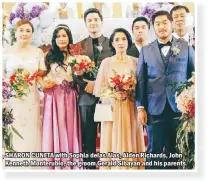  ??  ?? SHARON CUNETA with Sophia delas Alas, Alden Richards, John Kenneth Monterubio, the groom Gerald Sibayan and his parents