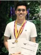  ??  ?? ASPIRING PILOT turned architectu­re student Lorenzo Pestano Jr. with his medals and certificat­es for his outstandin­g plate works.