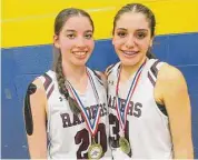  ?? Peter Wallace/For Hearst Connecticu­t Media ?? Torrington's Haley Burger, left, All-Iron Division, and Leah Pergola, All-NVL, received their awards Monday night at the NVL Girls Basketball Tournament semifinals at Kennedy High School.