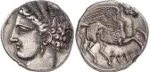  ?? ?? Punic Sicily. 5 shekel
(decadrachm), around 264, unknown Sicilian mint. Very rare. Very fine +. Estimate: 30,000 euros. Hammer price:
75,000 euros