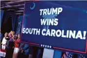  ?? Andrew Harnik/Associated Press ?? Republican presidenti­al candidate and former President Donald Trump secured victory in South Carolina’s Republican primary race Saturday.