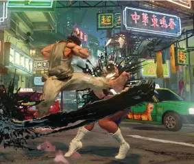  ??  ?? The inky smoke that surrounds Ryu’s special moves rather occludes the action, but it’s too early for concern. The first Street
Fighter IV trailers featured similar effects that were toned down substantia­lly by the time of final release