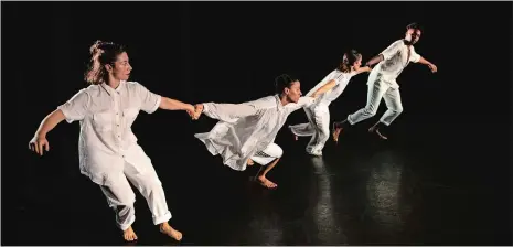  ??  ?? From left, dancers Lily Gelfand, Myssi Robinson, Kellie Ann Lynch and Jordan Demetrius Lloyd perform in “A(way) Out Of My Body.”