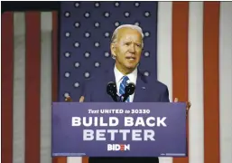  ?? PATRICK SEMANSKY — THE ASSOCIATED PRESS ?? Democratic presidenti­al candidate and former Vice President Joe Biden outlines his climate proposal during a campaign event Tuesday in Wilmington, Delaware.