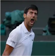  ?? Associated Press ?? ■ Serbia's Novak Djokovic celebrates winning the point before match point during his men's singles match against Kyle Edmund on the sixth day of the Wimbledon Tennis Championsh­ips on Saturday in London.