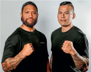  ??  ?? Manu Vatuvei, left, squares off against Dave Letele, aka ’The Brown Buttabean’, in Christchur­ch on Saturday.