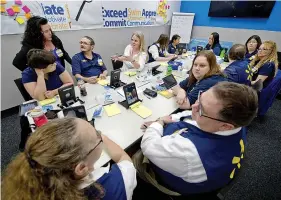  ?? Keith Myers/Kansas City Star/TNS ?? In a classroom inside the Wal-Mart Supercente­r in Shawnee, facilitato­r Nichole Umscheid, standing left, talks with students in her Wal-Mart Academy class.