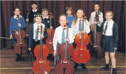  ?? Pictures: Kim Cessford. ?? Above: competitor­s from the cello solo, elementary class. Below: Mhairi Sloan, left, and Freya Turner, both from Perth High School, won the Jane McNaught Trophy in the intermedia­te string ensemble.