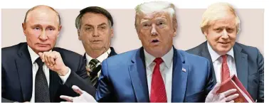  ??  ?? Probleme mit der Corona-Realität: Wladimir Putin, Jair Bolsonaro, Donald Trump und Boris Johnson (v.l.).
