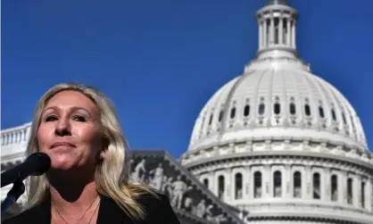  ?? Photograph: Carol Guzy/Zuma Wire/REX/Shuttersto­ck ?? Marjorie Taylor Greene holds a press conference outside the Capitol in Washington DC on 5 February.