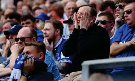  ?? Photograph: Simon Stacpoole/Offside/Getty Images ?? Everton supporters show their anguish during another difficult season at the bottom of the table.