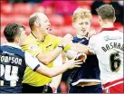  ??  ?? PUSHY: Sheffield United’s Chris Basham clashes with George Saville